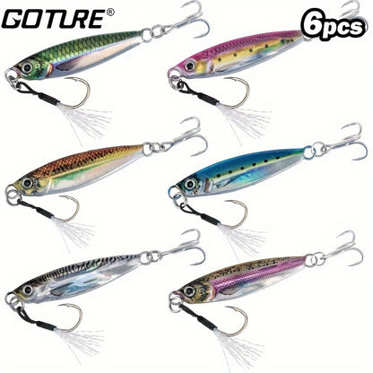 6pcs Goture Premium Fishing Baits - Saltwater Plumb Baits with 3D Color, Auxiliary Hooks and Three-Prong Hooks - Ideal for Tuna, Salmon, Swordfish, Striped Bass and Tuna Fishing