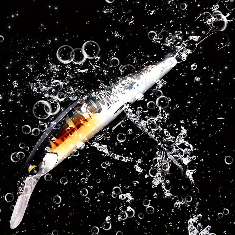 1PC Long Cast Minnow Fishing Lure 4.33 Inch 29g Silent Sinking ABS Plastic Bait with 3D Holographic Eyes and Bright Tin Hooks