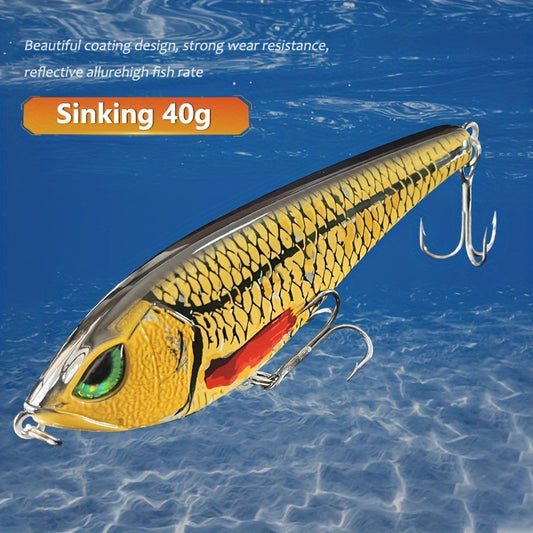 QQNAL Sinking Minnow Fishing Lure 40g, 5.04inch, ABS Deep Sea Hard Bait for Red Fish, Bass, Muskellunge, Catfish, Trout, Mackerel, Herring, Salmon, Snapper, and More, Lifelike Swim Action, Reflective Coating, Long Casting - 1