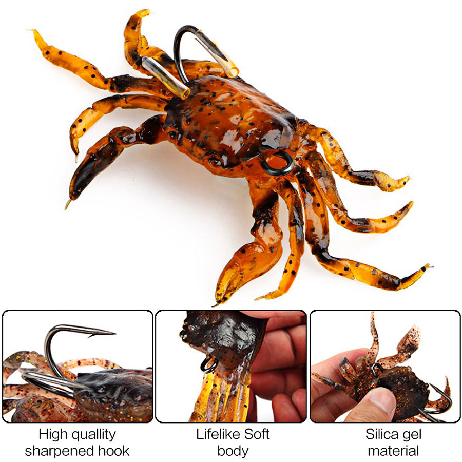 3pcs 3.94inch 3d Simulation Crab Fishing Baits For Octopus, Artificial Silicone Soft Fishing Lures With Hook For Saltwater, Winter Fishing Tackle