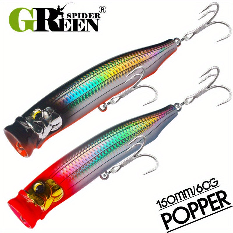 1 GRSPIDER Popper Fishing Lure: 5.91inch/60g Topwater Spinner Popper with 3D Bionic Fish Eye and Quality Treble Hook - Perfect for Tuna and Amberjack