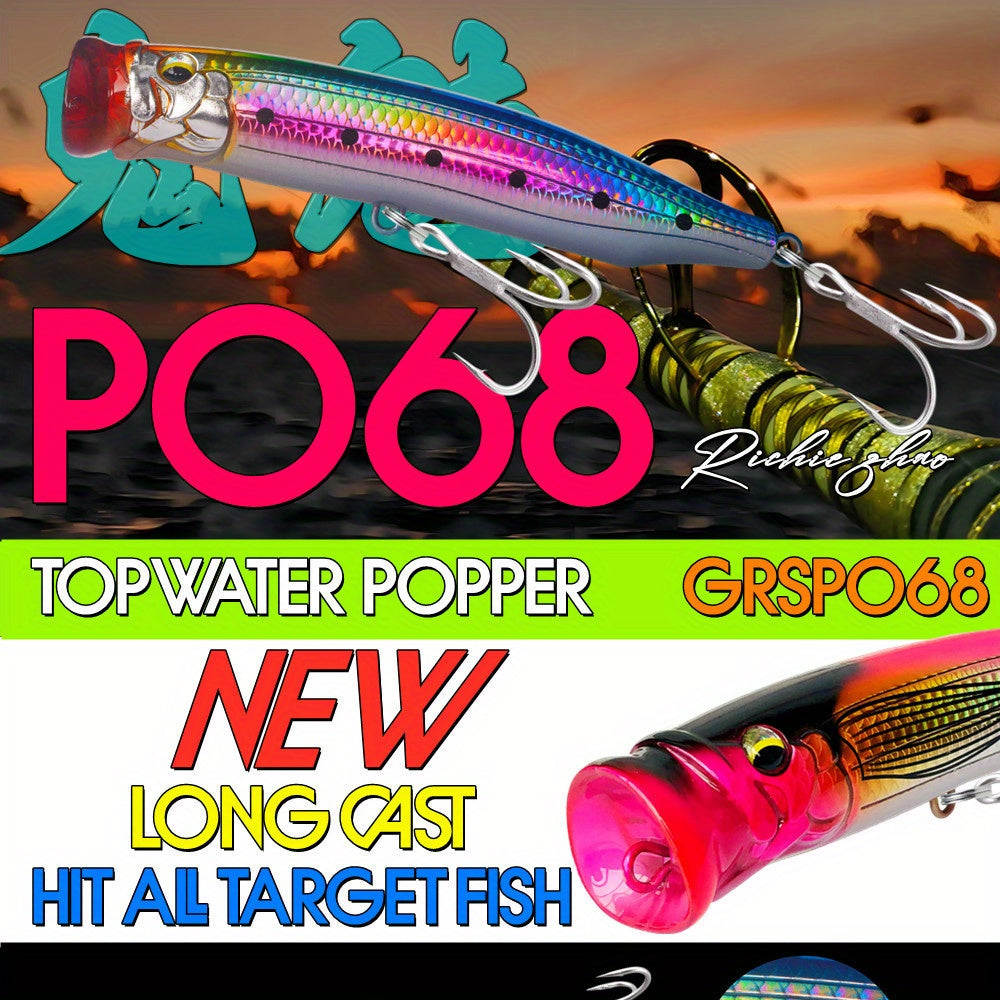 1 GRSPIDER Popper Fishing Lure: 5.91inch/60g Topwater Spinner Popper with 3D Bionic Fish Eye and Quality Treble Hook - Perfect for Tuna and Amberjack