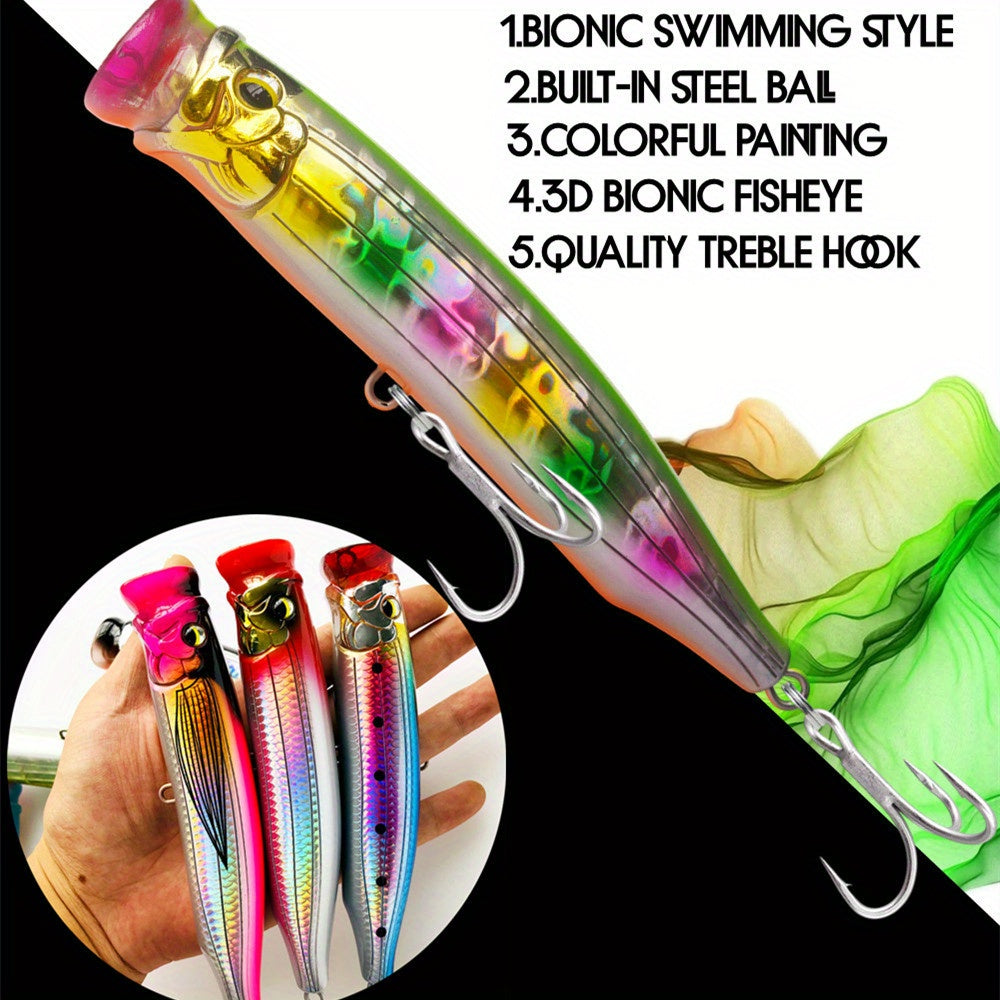 1 GRSPIDER Popper Fishing Lure: 5.91inch/60g Topwater Spinner Popper with 3D Bionic Fish Eye and Quality Treble Hook - Perfect for Tuna and Amberjack