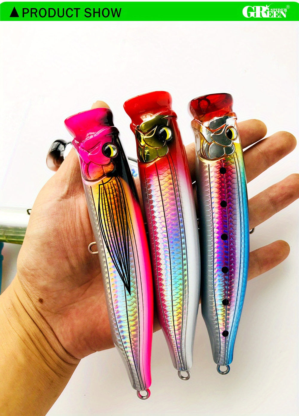 1 GRSPIDER Popper Fishing Lure: 5.91inch/60g Topwater Spinner Popper with 3D Bionic Fish Eye and Quality Treble Hook - Perfect for Tuna and Amberjack