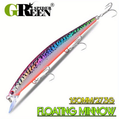 GREENSPIDER Bass Trolling Saltwater Fishing Wobbler - Artificial Multicolor Lure & Bait for Sea & Ocean, Premium Six-Inch Floating, Heavyweight, Long-Lasting High-Strength Construction for Sea Bass