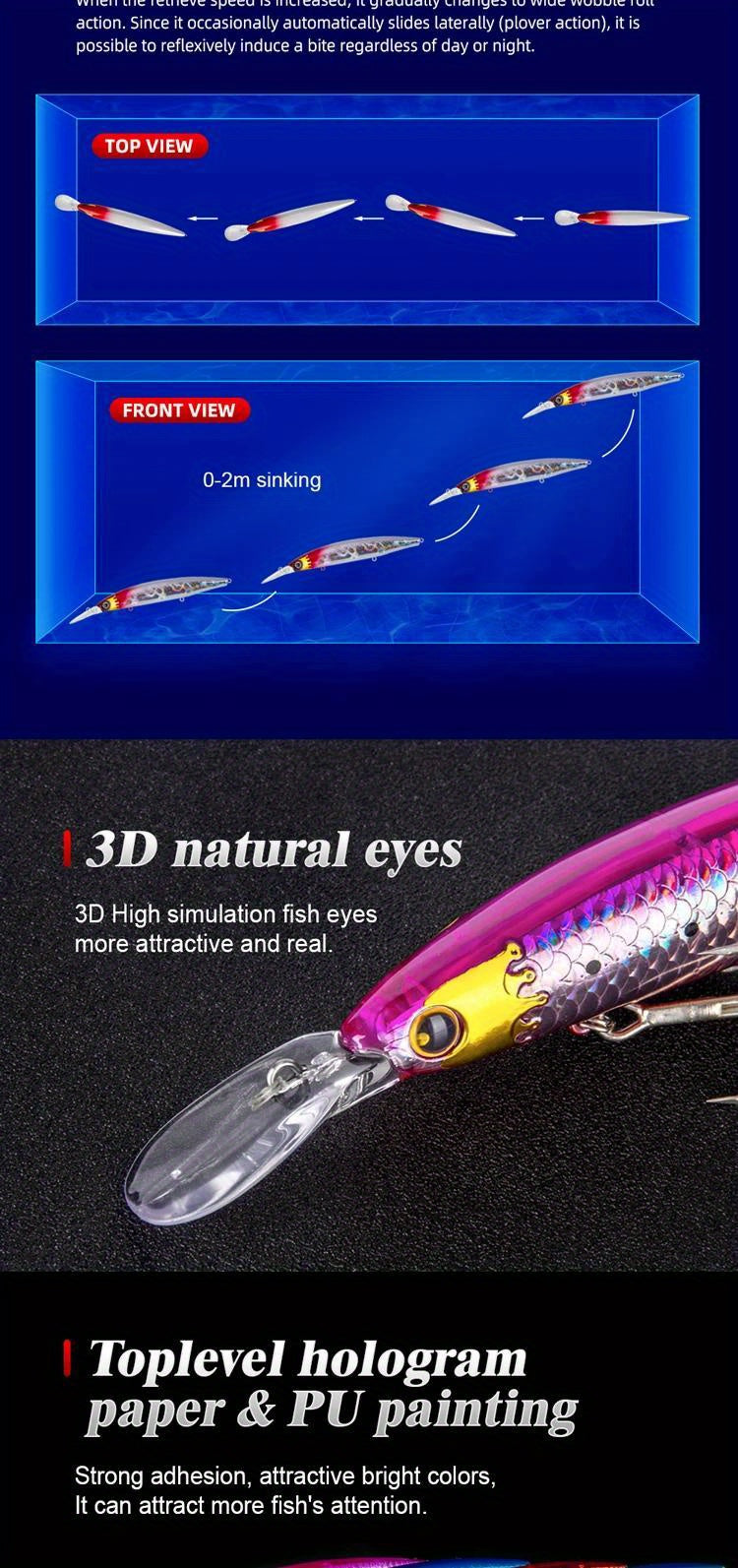 GREENSPIDER ACE Topwater Minnow Fishing Lures - 125mm, 30g, ABS Heavy Sinking Jerkbait - 3D Holographic Eye, Strong Flat Split Rings, Quality Treble Hooks for Seabass, Saltwater Hard Baits (Pack of 1)