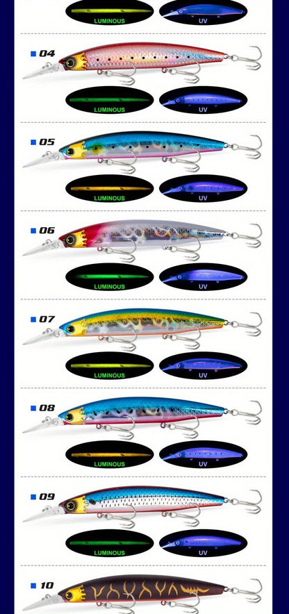 GREENSPIDER ACE Topwater Minnow Fishing Lures - 125mm, 30g, ABS Heavy Sinking Jerkbait - 3D Holographic Eye, Strong Flat Split Rings, Quality Treble Hooks for Seabass, Saltwater Hard Baits (Pack of 1)