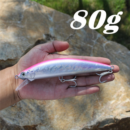 Premium Long-Cast Sinking Minnow Lure with 4X Reinforced Hooks - 6.69inch/80g, Bionic Bait for Freshwater & Saltwater Fishing