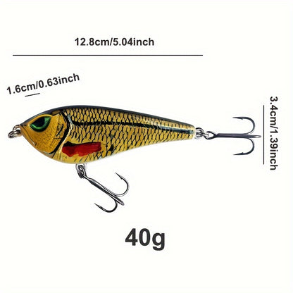 QQNAL Sinking Minnow Fishing Lure 40g, 5.04inch, ABS Deep Sea Hard Bait for Red Fish, Bass, Muskellunge, Catfish, Trout, Mackerel, Herring, Salmon, Snapper, and More, Lifelike Swim Action, Reflective Coating, Long Casting - 1