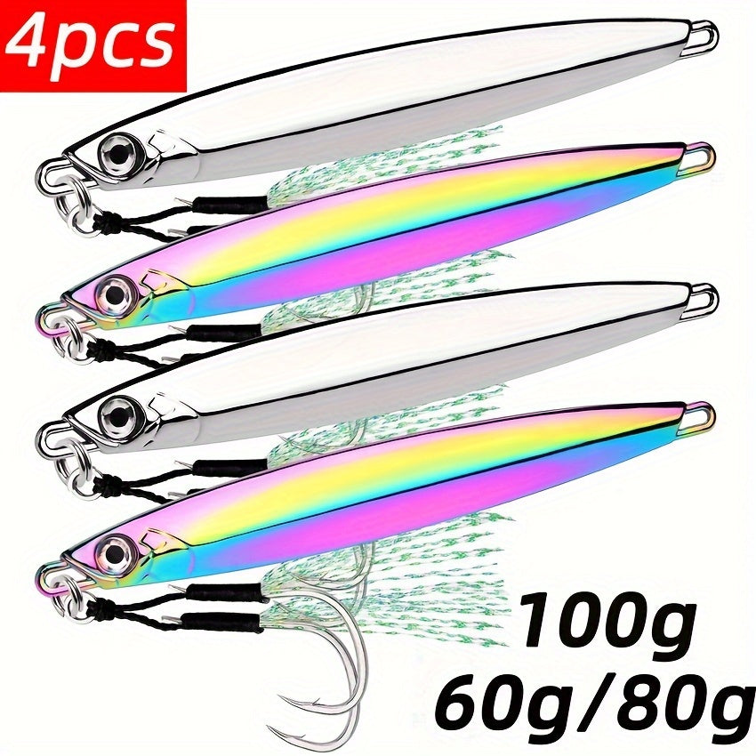 4pcs Metal Jig Fishing Lures Set - Cupro & Zinc Alloy Hard Bait Spoons for Saltwater & Freshwater - Ideal for Redfish, Bass, Musky, Catfish, and Trout