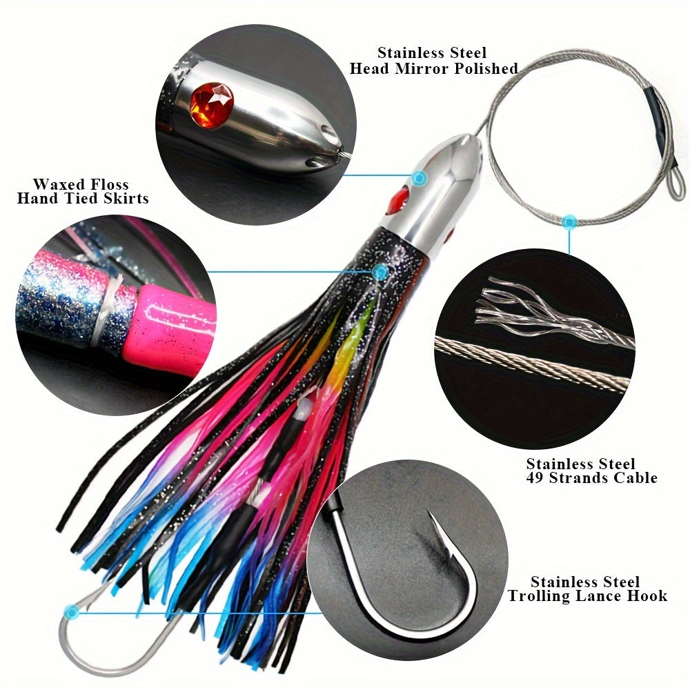 Viketech Offshore Fishing Trolling Lure with Stainless Steel Head And 49 Strands Cable - Suitable for Redfish, Muskfish, Catfish, Trout, Mackerel, Cod, Snapper, Barracuda, Salmon, And More - Perfect Father'S Day Gift for Fish