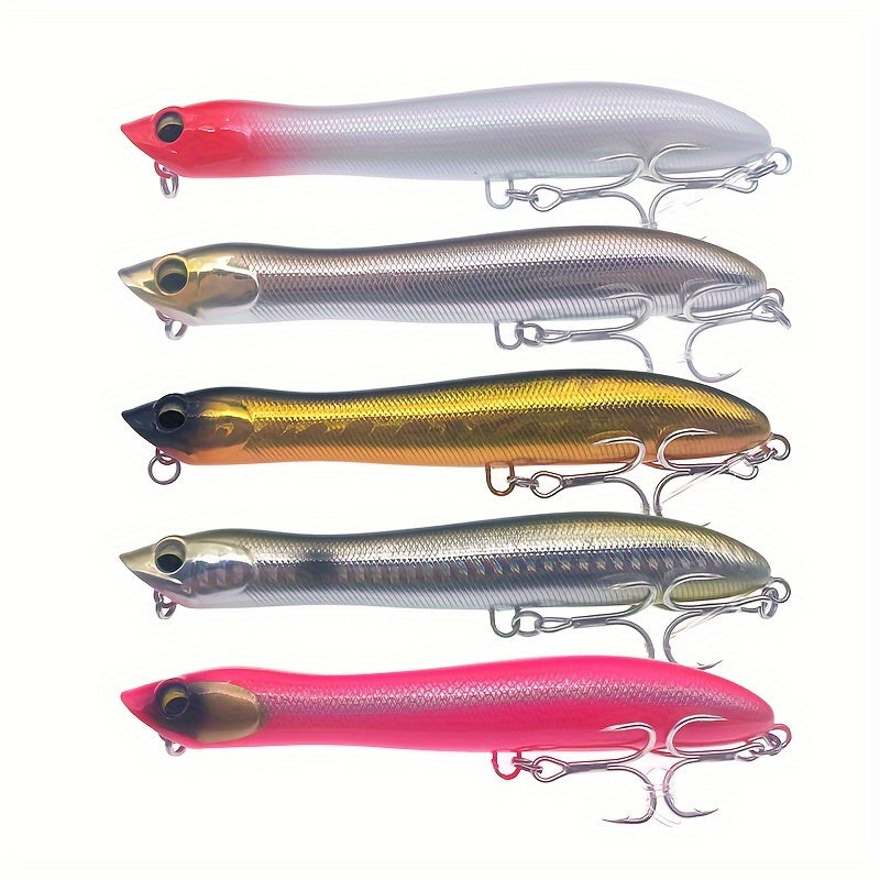 5PCS Topwater Popper Fishing Lures Set - Artificial Bait for Freshwater Saltwater with ABS and Carbon Steel Hooks