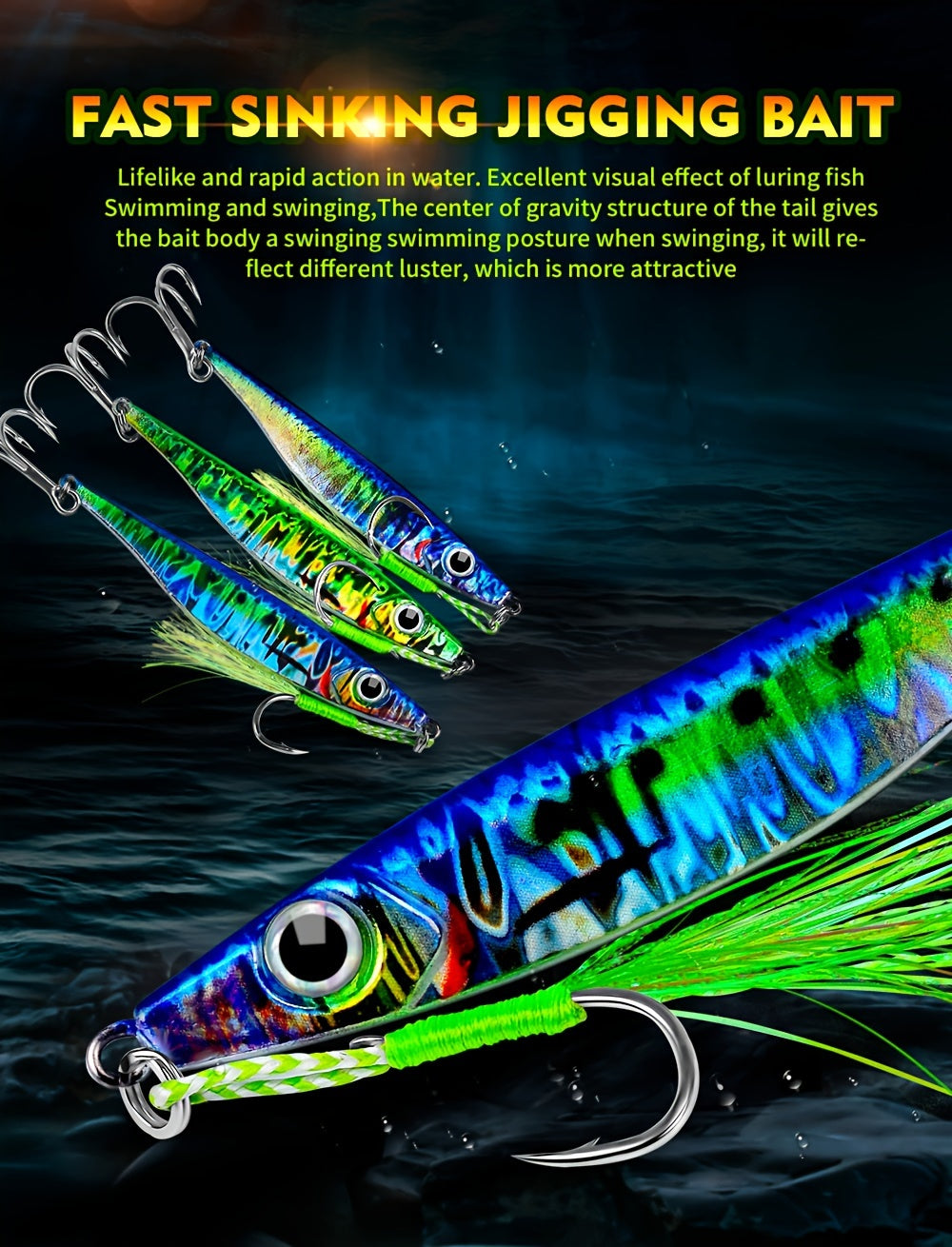 5pcs PROBEROS Premium Metal Casting Jig Lures with 3D Eyes - Exceptional Realistic Slow-Shaking Action for Deep Sea Fishing, Lifelike Design, Durable Construction, and Irresistible to Fish