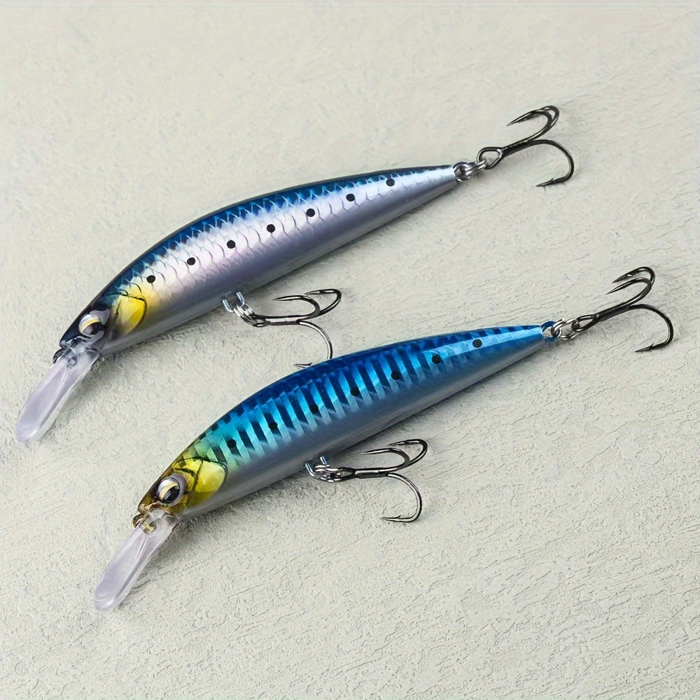 1PC Long Cast Minnow Fishing Lure 4.33 Inch 29g Silent Sinking ABS Plastic Bait with 3D Holographic Eyes and Bright Tin Hooks