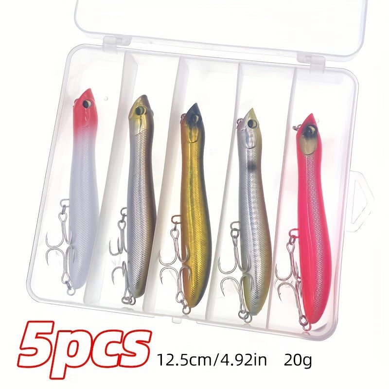 5PCS Topwater Popper Fishing Lures Set - Artificial Bait for Freshwater Saltwater with ABS and Carbon Steel Hooks