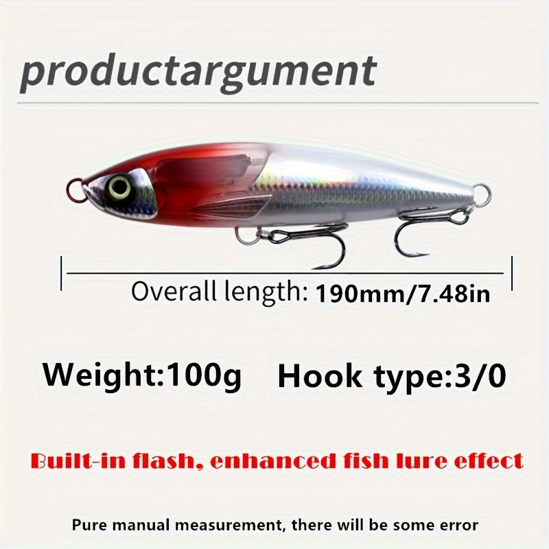 2024 Topwater Fishing Lures, Single Pack, 7.48inch 100g, Long Casting Surface Minnow with Realistic Design, ABS Material, Built-in Flash Blade, Dual Propeller System