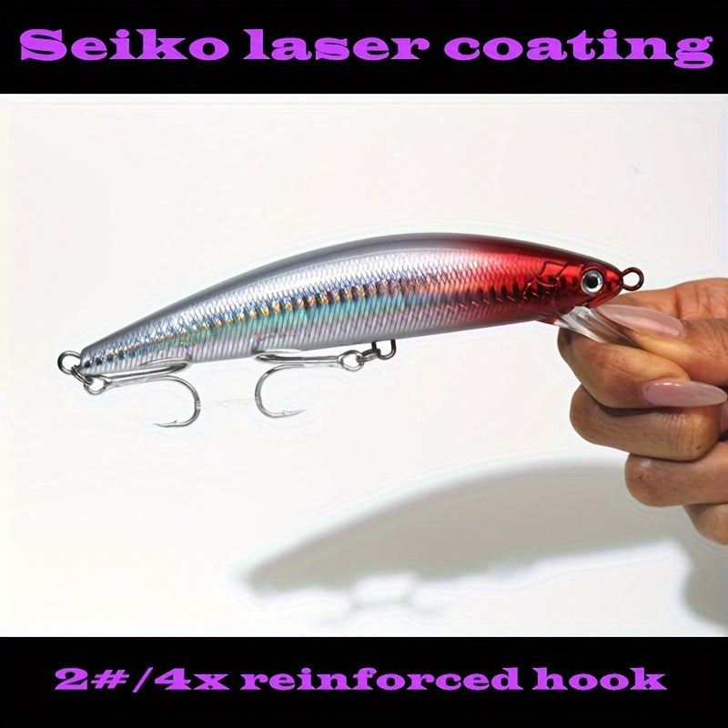 1pc Long-Distance Casting Minnow Lure - Sinking Fake Bait with Treble Hook for Saltwater Fishing, Durable ABS and Lead Construction, Lifelike Swimming Action, and Irresistible Lure Design