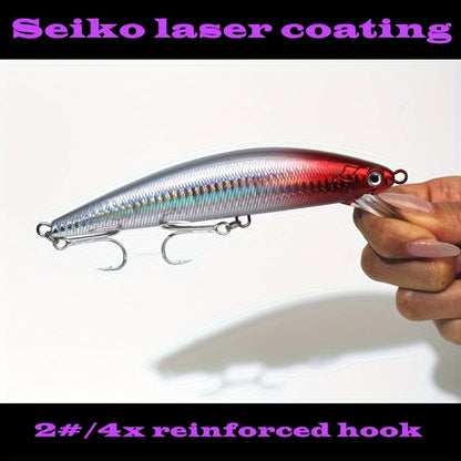 1pc Long-Distance Casting Minnow Lure - Sinking Fake Bait with Treble Hook for Saltwater Fishing, Durable ABS and Lead Construction, Lifelike Swimming Action, and Irresistible Lure Design