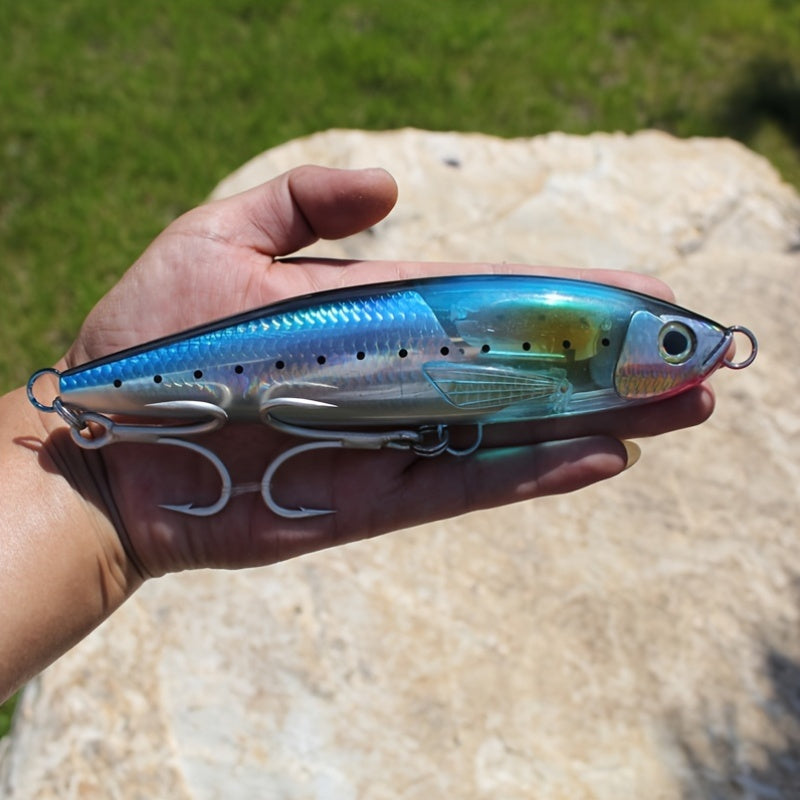 2024 Topwater Fishing Lures, Single Pack, 7.48inch 100g, Long Casting Surface Minnow with Realistic Design, ABS Material, Built-in Flash Blade, Dual Propeller System