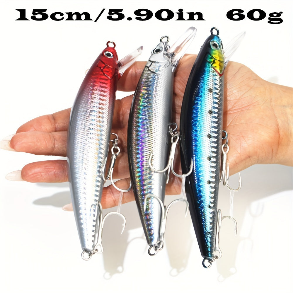 1pc Long-Distance Casting Minnow Lure - Sinking Fake Bait with Treble Hook for Saltwater Fishing, Durable ABS and Lead Construction, Lifelike Swimming Action, and Irresistible Lure Design