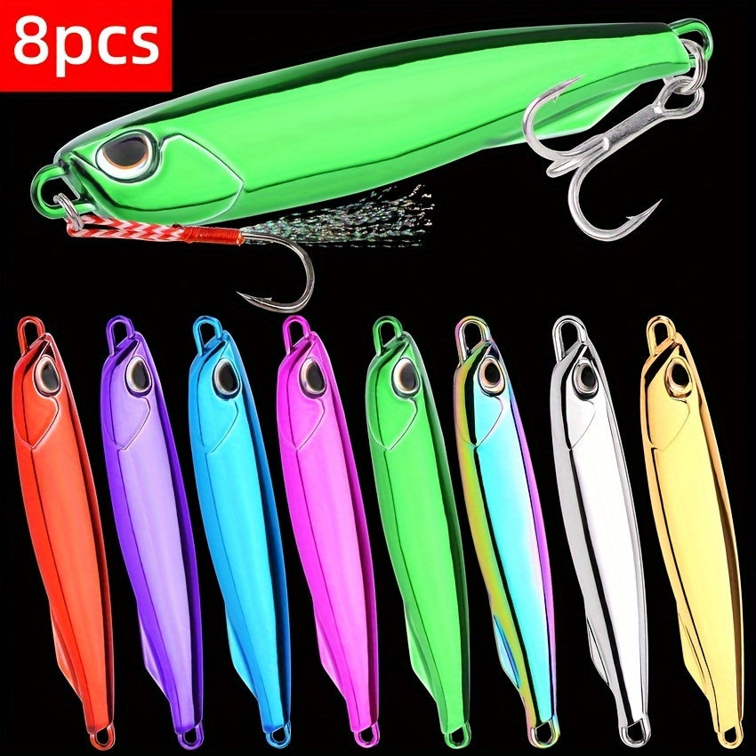 8pcs Metal Jig Fishing Lure Set - Zinc Alloy Hard Baits for Redfish, Bass, Muskie, Herring, Whiting, Snapper, Hairtail, Golden Perch, Redfin, Bonito, Salmon - Reflective Spoon Lures for Freshwater & Saltwater