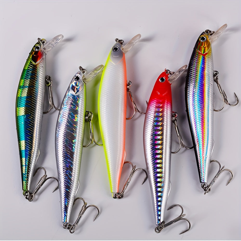 5pcs Premium Sinking Minnow Fishing Lures with Treble Hooks - Long Casting, Durable ABS Plastic for Trout, Bass, Perch, Walleye & Redfish - Mixed Colors