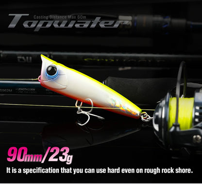 TSURINOYA 90F Topwater Popper Fishing Lure 90mm 23g DASHER Surface Floating Hard Bait For Saltwater Power Fishing SW Game Model