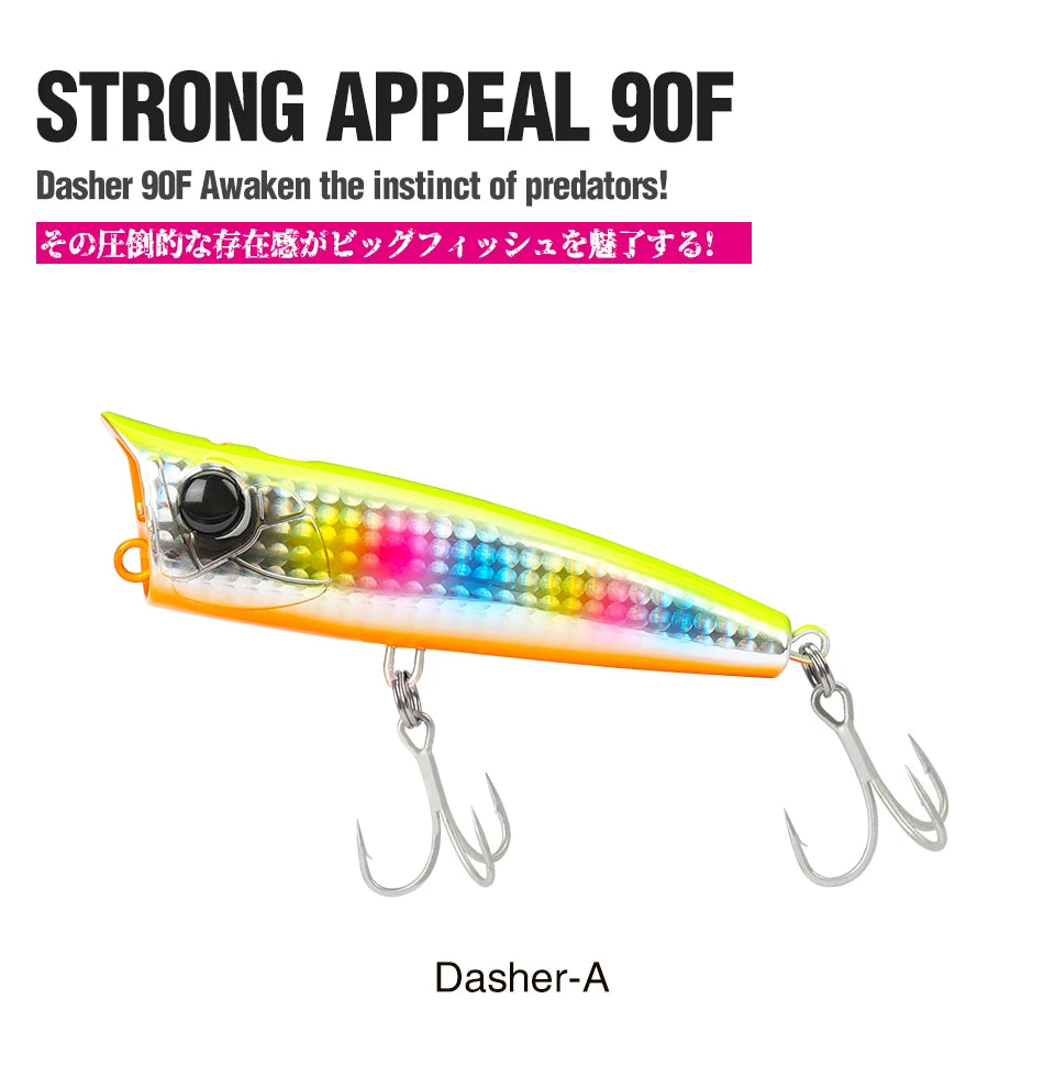 TSURINOYA 90F Topwater Popper Fishing Lure 90mm 23g DASHER Surface Floating Hard Bait For Saltwater Power Fishing SW Game Model