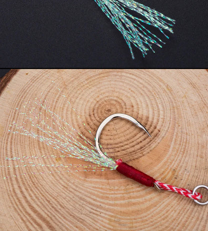 10pcs/Lot Slow Jigging Fishing Cast Jigs Assist Hook Barbed Single Jig Hooks Thread Feather Pesca High Carbon Steel Fishing Lure