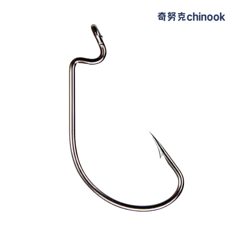 Chinook 50pcs Wide worm hook Carbon Steel Offset Fishhook Bass Barbed Carp Fishing Hook 3/0#-2# For Soft Worm Jig Mold Hooks