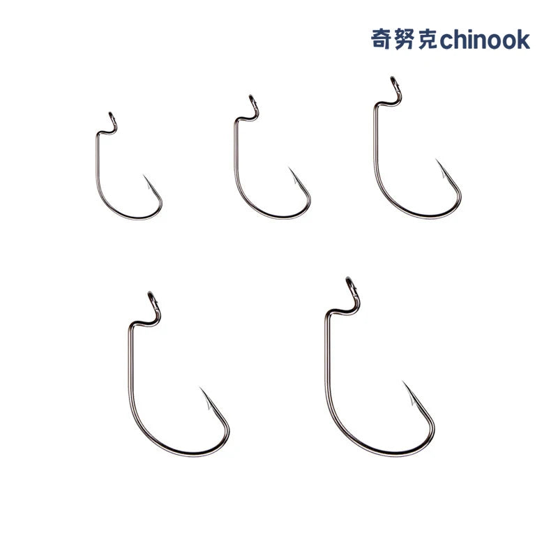 Chinook 50pcs Wide worm hook Carbon Steel Offset Fishhook Bass Barbed Carp Fishing Hook 3/0#-2# For Soft Worm Jig Mold Hooks