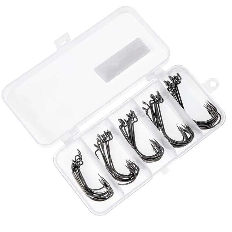 50pcs/ Box 5 Style Sea Fishing Box Mustad Offset Hook 2# 1# 1/0# 2/0# 3/0# Carp Snap Fish Big Hooks Tackles Fish Hook Sets