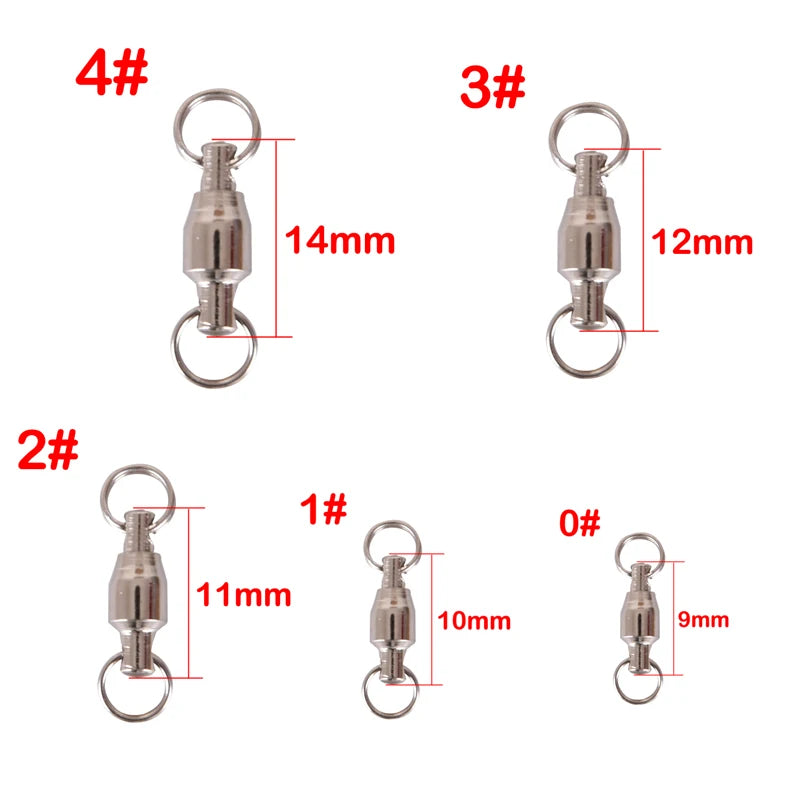 10pcs Fishing Swivel Heavy Duty Ball Bearing Connector Rolling Stainless Steel Solid Ring Hook Connector Fish Tacke Accessories