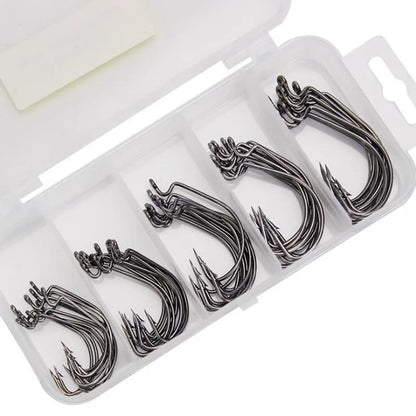 50pcs/ Box 5 Style Sea Fishing Box Mustad Offset Hook 2# 1# 1/0# 2/0# 3/0# Carp Snap Fish Big Hooks Tackles Fish Hook Sets