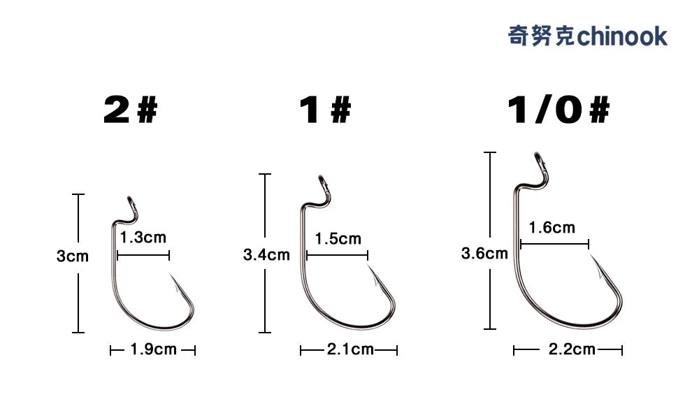 Chinook 50pcs Wide worm hook Carbon Steel Offset Fishhook Bass Barbed Carp Fishing Hook 3/0#-2# For Soft Worm Jig Mold Hooks