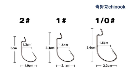 Chinook 50pcs Wide worm hook Carbon Steel Offset Fishhook Bass Barbed Carp Fishing Hook 3/0#-2# For Soft Worm Jig Mold Hooks