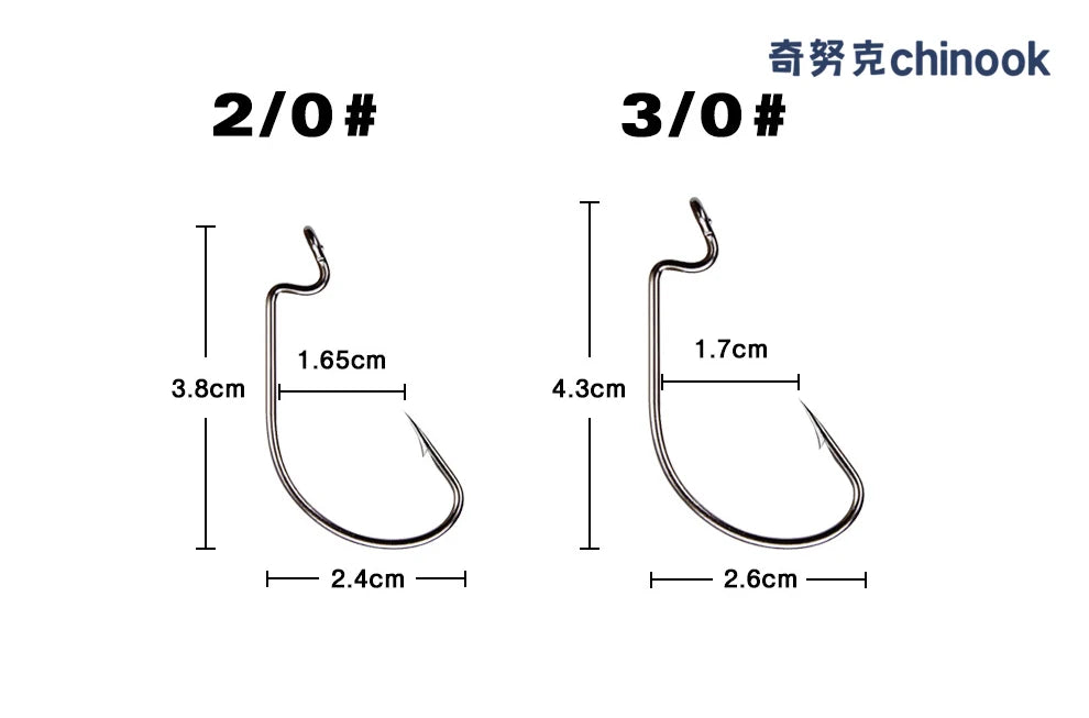 Chinook 50pcs Wide worm hook Carbon Steel Offset Fishhook Bass Barbed Carp Fishing Hook 3/0#-2# For Soft Worm Jig Mold Hooks