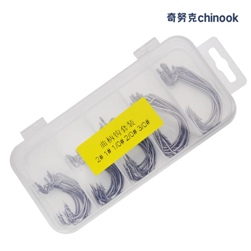 Chinook 50pcs Wide worm hook Carbon Steel Offset Fishhook Bass Barbed Carp Fishing Hook 3/0#-2# For Soft Worm Jig Mold Hooks