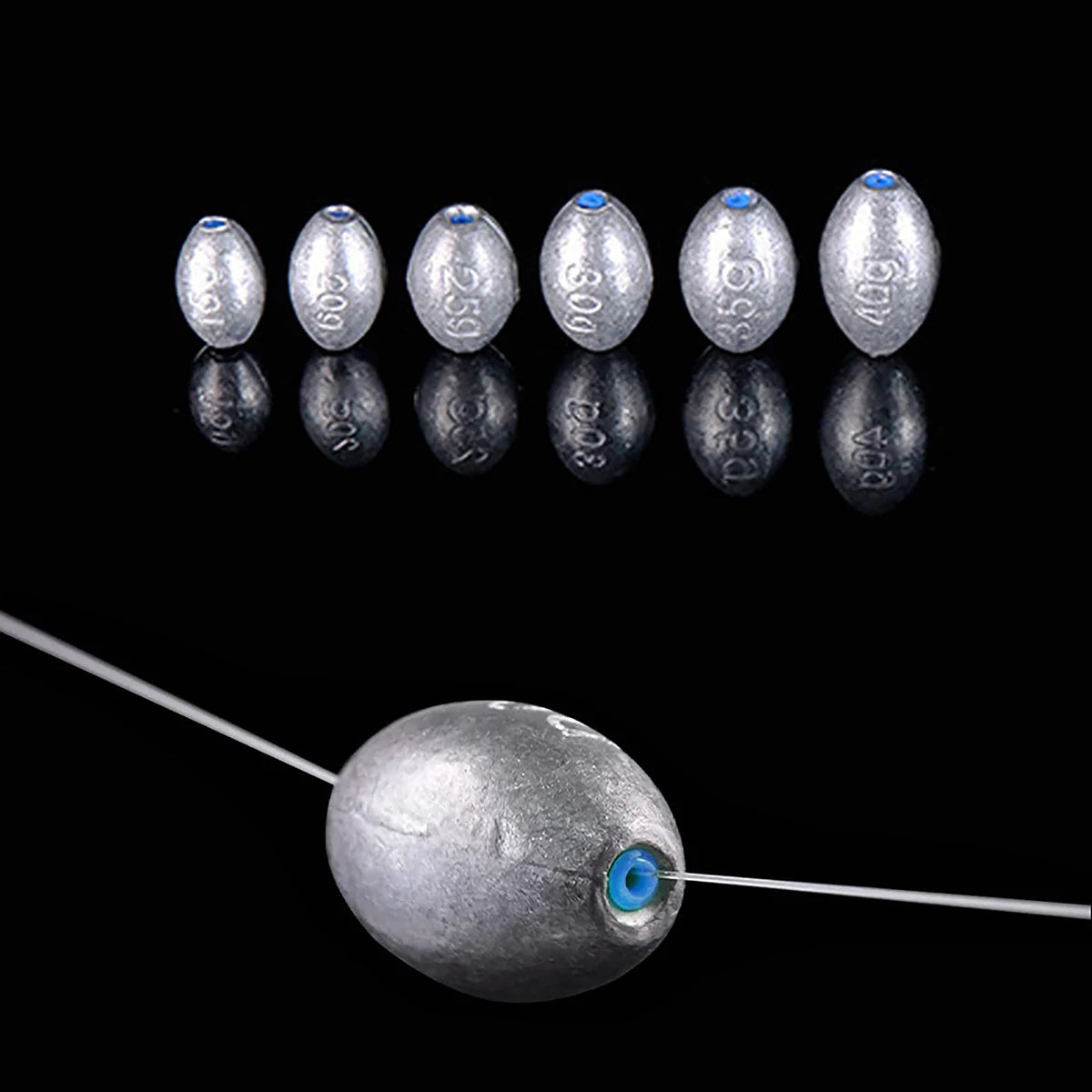 Egg Shape Fishing Sinker 5g-100g Oval Drop Shot Bass Fishing Weight Casting Sinkers for Saltwater Freshwater