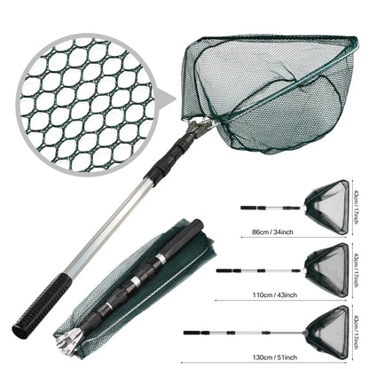 Fishing Landing Net Aluminum Alloy Durable Telescoping Extend to 190cm/130cm/55cm Folding Mesh Safe Fish Catching Releasing