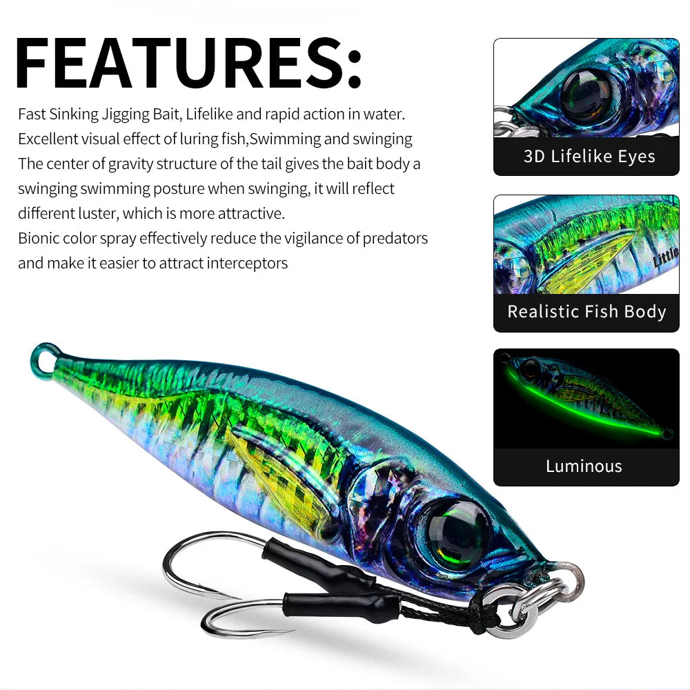 PRO BEROS Metal Slow Fishing Jigs Luminous Slow Jigging Lure 7-80g Casting Saltwater Grouper Tuna Trolling Fishing Spoon Bait