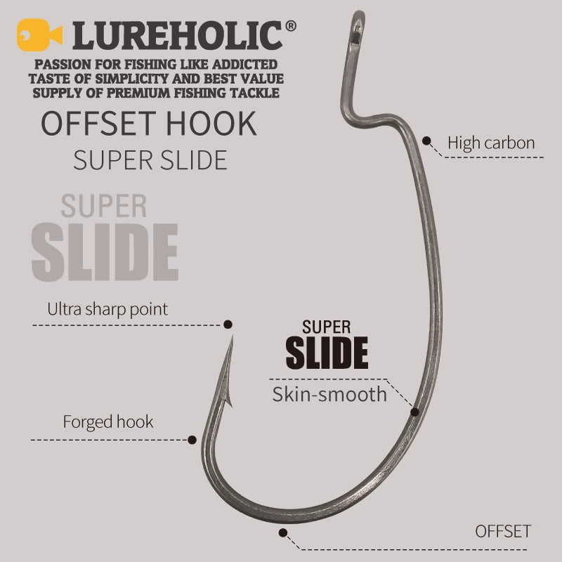 LUREHOLIC PTFE Super Slide Offset Hook Worm Hook Texas Rig Drop Shot Stainless Steel Worm Fishhook Fishing Accessories