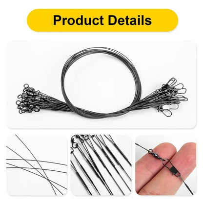 20PC Anti Bite Steel Fishing Line 15/20/25/30cm Steel Wire Leader With Swivel Fishing Accessory Fishing Wire Olta Leadcore Leash