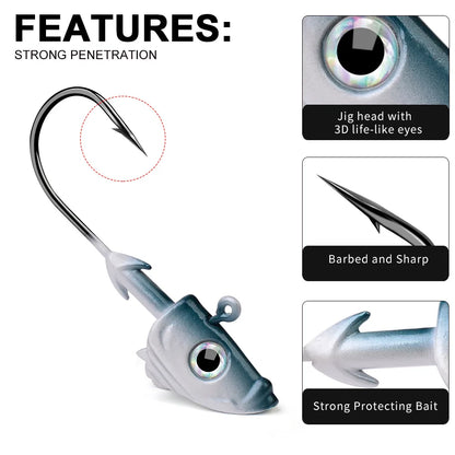 Sea.Yolo 21.5g 32.5g Jig Head Hooks Fishing Hook 3D Eye Soft Worm Baits Jig Head Lure Hook for Sea Bass Pike Fishing