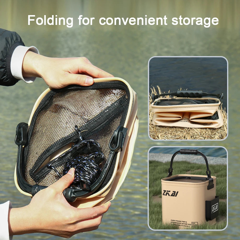 8L/13L Foldable Fishing Bucket Outdoor Sturdy Hand Carry Fish Bucket Large Capacity Carrying Bucket Camping Fishing Buckets