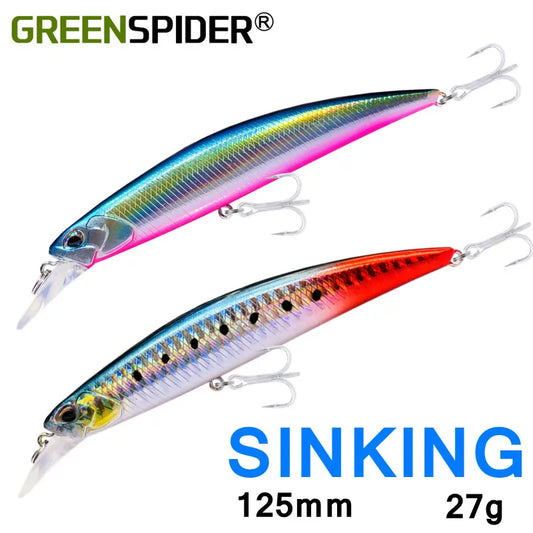 GREENSPIDER Jerkbait Fishing Lure 125mm 27G Heavy Sinking Minnow Fixed Weight Off Shore Saltwater Sea Bass Bait Tackle