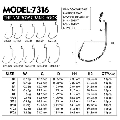 10 PCS BKK Wide Gap Worm Fishing Hook Jig Crank Offset High Carbon Steel Hook Barbed Fishhook For Soft Worm Bait Accessories