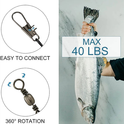 Anti Bite Steel Fishing Line Steel Wire Leader with Swivel Snaps Lead Core Leash Fishing Leader Wire Fishing Accessory 15CM-30CM