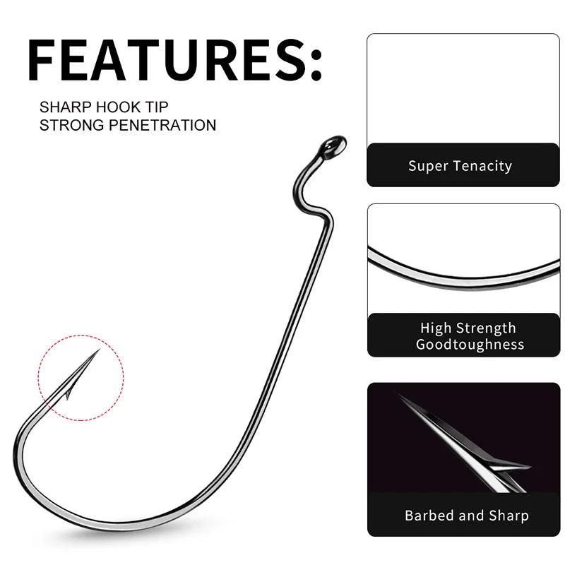 10 PCS BKK Wide Gap Worm Fishing Hook Jig Crank Offset High Carbon Steel Hook Barbed Fishhook For Soft Worm Bait Accessories