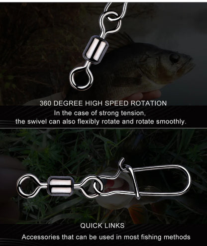 MEREDITH 50PCS Pike Fishing Accessories Connector Pin Bearing Rolling Swivel Stainless Steel Snap Fishhook Lure Swivels Tackle